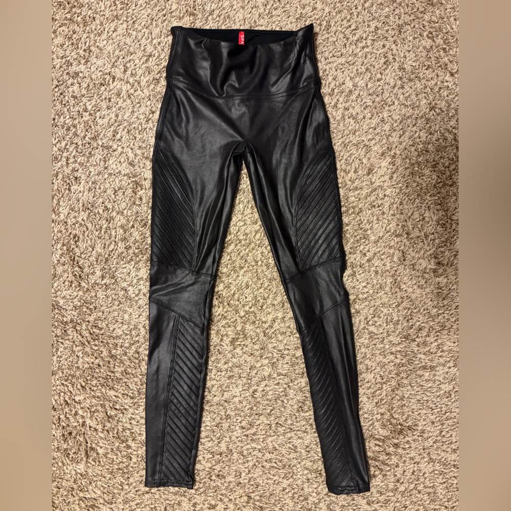 SPANX Faux Leather Black Moto Leggings